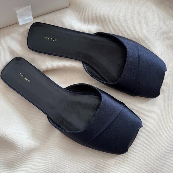 The Row "Milla" Satin Slides in Navy, size 39.5 - Picture 1 of 8